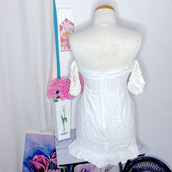 🌷 Cotton Candy LA🌷 White Linen Blend Babydoll Lace Up Dress - Picture 9 of 11